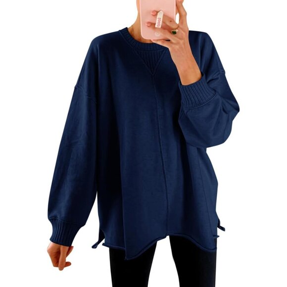 Tops - Womens Oversized Sweatshirt Knit Long Sleeve Crewneck Casual Fall Outerwear